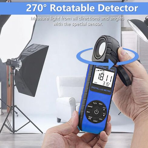 HOLDPEAK 881D Illuminance Light Meter, Digital Lux Foot Candles Meter 0.1~400,000 Lux (0.1~40,000 FC) with 270º Rotatable Detector, Par Meter Luxmeter for Plants LED Lights Indoor Outdoor Light Tester in Kuwait