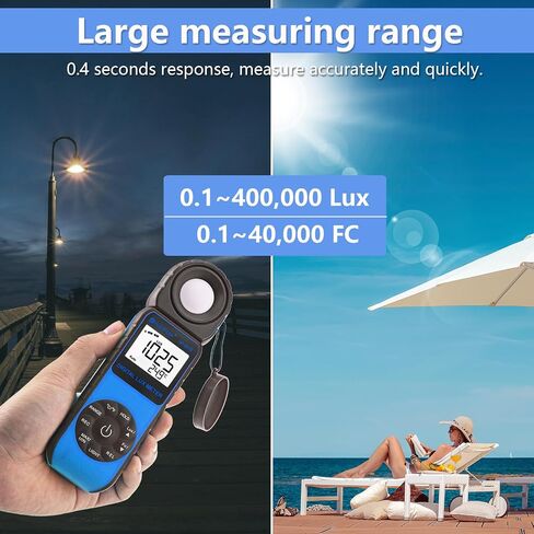 HOLDPEAK 881D Illuminance Light Meter, Digital Lux Foot Candles Meter 0.1~400,000 Lux (0.1~40,000 FC) with 270º Rotatable Detector, Par Meter Luxmeter for Plants LED Lights Indoor Outdoor Light Tester in Kuwait