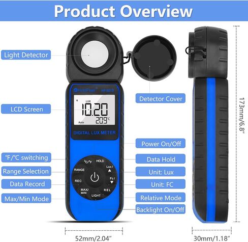 HOLDPEAK 881D Illuminance Light Meter, Digital Lux Foot Candles Meter 0.1~400,000 Lux (0.1~40,000 FC) with 270º Rotatable Detector, Par Meter Luxmeter for Plants LED Lights Indoor Outdoor Light Tester in Kuwait