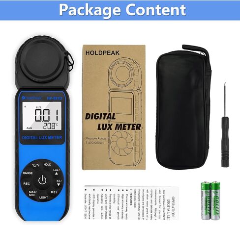 HOLDPEAK 881D Illuminance Light Meter, Digital Lux Foot Candles Meter 0.1~400,000 Lux (0.1~40,000 FC) with 270º Rotatable Detector, Par Meter Luxmeter for Plants LED Lights Indoor Outdoor Light Tester in Kuwait