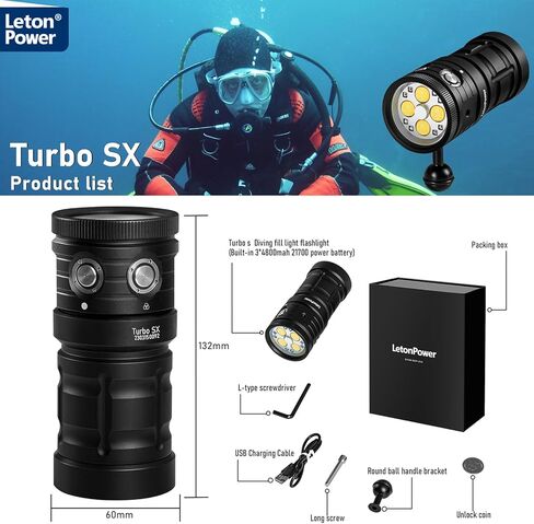 ضوء الغطس، مصباح فيديو تحت الماء LetonPower TS SX 11000 لومن 100 متر، مصباح يدوي للغوص، مصباح غوص سكوبا، مصباح يدوي مقاوم للماء مع الرياضات المائية، تصوير الفيديو تحت الماء والتصوير الفوتوغرافي in Kuwait