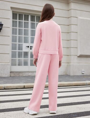 Arshiner Girls 2 Piece Outfits Sweatsuit Set Twist Front Sweatshirt Wide Leg Sweatpants Tracksuit with Pockets in Saudi Arabia