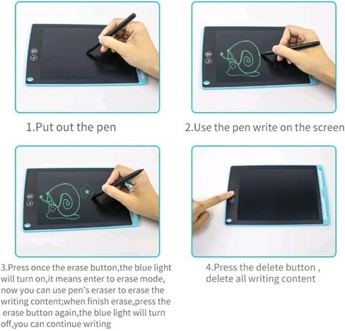 Erasable Kids Writing board and Drawing and sketching Pad, Inkless, Erasable, New DUAL ERASE FUNCTION, partially erase or instant erase all in one click. Reusable Writing Tablet (Black) in Saudi Arabia