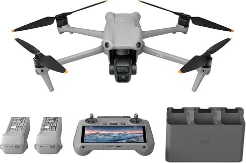 مجموعة DJI Air 3 Fly More Combo مع DJI RC 2 (جهاز التحكم عن بعد بالشاشة)، طائرة بدون طيار مع كاميرات أساسية مزدوجة متوسطة وواسعة الزاوية للبالغين، دقة 4K HDR، أقصى وقت طيران 46 دقيقة، 48 ميجابكسل، بطاريتين إضافيتين in Kuwait