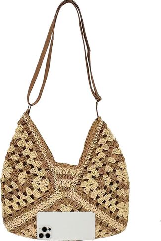 Large Straw Hobo Bags for Women Boho Aztec Shoulder Bag Woven Hobo Purse Designer Beach Bag for Summer Holiday Work in Saudi Arabia
