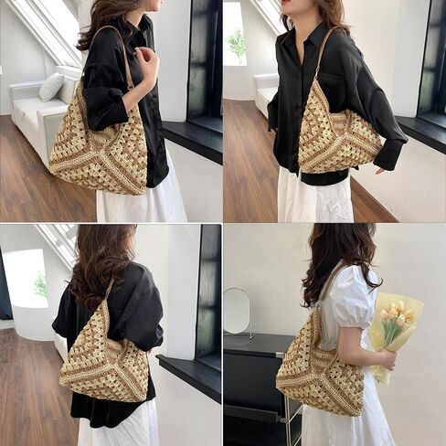 Large Straw Hobo Bags for Women Boho Aztec Shoulder Bag Woven Hobo Purse Designer Beach Bag for Summer Holiday Work in Saudi Arabia