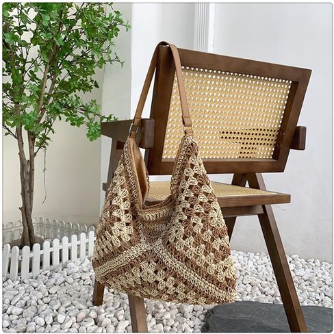 Large Straw Hobo Bags for Women Boho Aztec Shoulder Bag Woven Hobo Purse Designer Beach Bag for Summer Holiday Work in Saudi Arabia