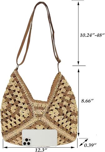 Large Straw Hobo Bags for Women Boho Aztec Shoulder Bag Woven Hobo Purse Designer Beach Bag for Summer Holiday Work in Saudi Arabia