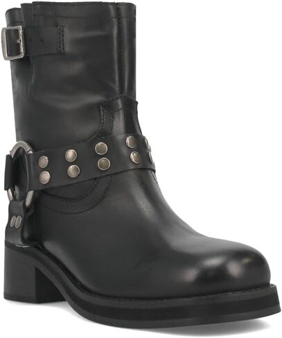 Dingo Womens Anarchy Round Toe Motorcycle Casual Boots Ankle Mid Heel 2-3" - Black in Saudi Arabia