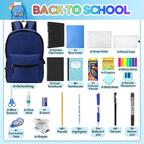 4 Sets Back to School Supplies Kits Bulk Each Kit Include 15 Inch Backpack and 66 Pcs Stationery,Markers Ballpoint Pens Scissors Pencil Cases Notebooks Sharpener for Middle High School in Saudi Arabia