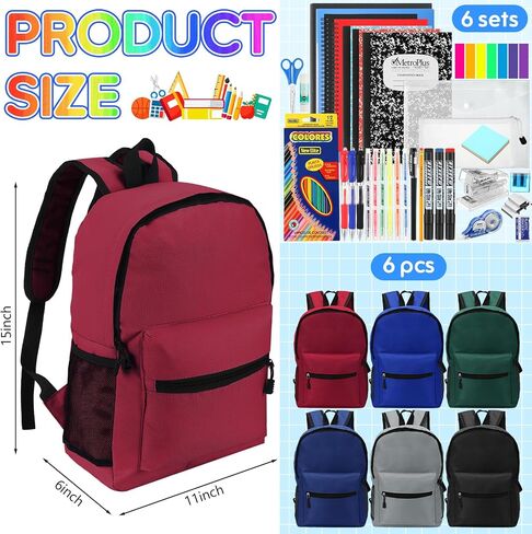4 Sets Back to School Supplies Kits Bulk Each Kit Include 15 Inch Backpack and 66 Pcs Stationery,Markers Ballpoint Pens Scissors Pencil Cases Notebooks Sharpener for Middle High School in Saudi Arabia