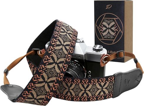 Padwa Lifestyle Camera Strap - 2" Cowhide Head Camera Straps for Photographers,Vintage Jacquard Embroidery Woven Cotton Adjustable Shoulder Neck Straps for Cameras,Binoculars（Cool Ethnic Style Waves） in Saudi Arabia