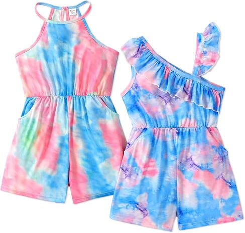 PATPAT Girls 2 Pack Rompers 5-12 Years Spaghetti Strap Floral Print Short Jumpsuits Cute Summer Outfits in Saudi Arabia