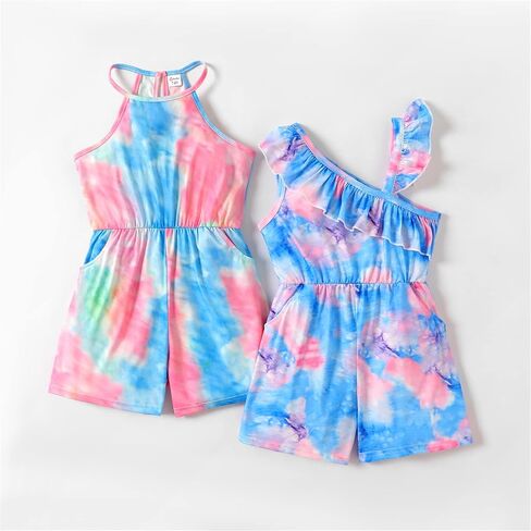 PATPAT Girls 2 Pack Rompers 5-12 Years Spaghetti Strap Floral Print Short Jumpsuits Cute Summer Outfits in Saudi Arabia