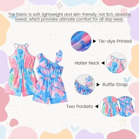 PATPAT Girls 2 Pack Rompers 5-12 Years Spaghetti Strap Floral Print Short Jumpsuits Cute Summer Outfits in Saudi Arabia