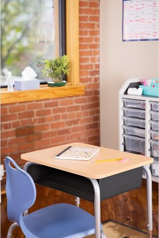 Learniture Adjustable Height Student Desk with Book Box, Open Front School Desk with Storage and Adjustable Legs, Maple/Black in Saudi Arabia
