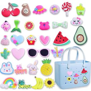 Charms for Bogg Bag 30pcs Cartoon Charms for Bogg Bag Accessories Letters Flowers Beach Charms for Bogg Bag Cute Decoration Bag Charms for Bogg Bag Rubber Tote Beach Bags