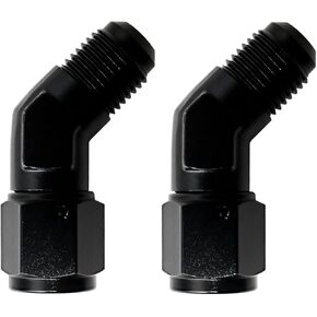 Automotive Fuel System Fittings 6AN Female to Male 45 Degree Hose Union Bulkhead Fuel Adapter Forged Elbow Swivel Hose Connector Alumiunm Black Anodized 2PCS