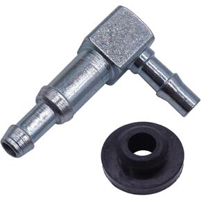 Fuel Elbow 1/4"" Line 90 Degree Gas Tank Fitting Metal with Rubber Grommet, Silver