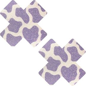 Neva Nude Lavender Milk Purple Cow Print X Factor Nipztix Pasties Nipple Covers for Festivals, Raves, Parties, Lingerie and More, Medical Grade Adhesive, Waterproof and Sweatproof, Made in USA
