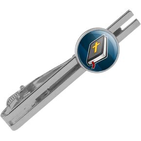 Bible with Cross Christian Religious Round Tie Bar Clip Clasp Tack Silver Color Plated