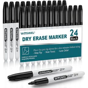 Dry Erase Markers,24 Pack Black Fine Tip Whiteboard Markers, Round Point Low Odor Dry Erase Marker for School Office and Home