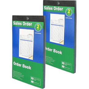 Sales Order Book 2-Part Carbonless Form White Canary 4-3/16x7-3/16 Inches 50 Sets per Book Ideal for Keeping Proper Records of Orders and Sales (2Packs)