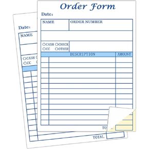 Top label 2 Pack Order Form Receipt Book for Small Businesses,4x5.5 inches 2 Part Carbonless Sales Invoice Book,Perfect Business Supplies,Invoice Pad,50 Sets Per Book
