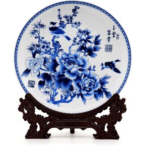 Chinese Blue and White Porcelain Decorative Plate for Display 10 inch Ceramic Decorative Ornament (Flower and Bird)