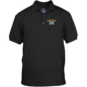 Speedy Pros Scotland Flag Embroidery Embroidered Golf Polo Shirt Black X-Large