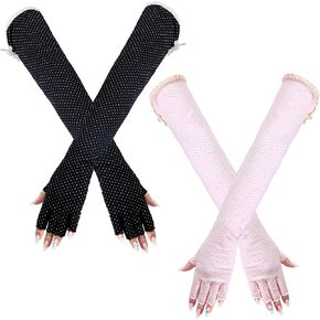 Gionforsy 2 Pairs Long Sun Protection Gloves Womens UV Protection Arm Sleeves with Thumb Holes for Driving Outdoors Sports