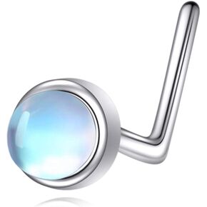 925 Sterling Silver Nose Stud L Shaped Nose Ring Silver Moonstone Nose Piercing Jewelry for Women Men Nostril Piercing