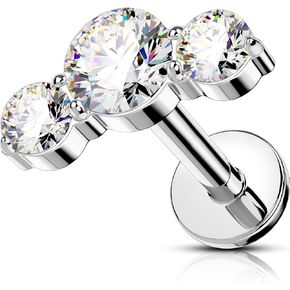 OUFER Cartilage Helix Earring Studs, 316L Stainless Steel 16G Silver Gold Push in Threadless Cartilage Earring Flat Back with CZ, Lip Labret Rings for Women and Men