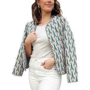 Yimoon Quilted Jackets for Women Reversible Floral Print Open Front Lightweight Cropped Puffer Jacket Outwear