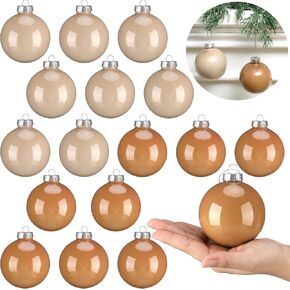 Glass Christmas Hanging Ball Ornaments Set of 16 Decorative Balls for Xmas Tree Decoration, 3.15 Inch Glass Ball Present for Holiday, Wedding, Engagement, Cream, Light Brown