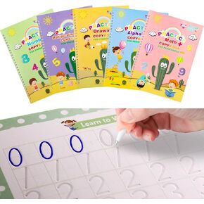 Full Set Handwriting Practice Kit, Reusable Copybooks for Kids, Children's Writing Practice Books, Groove Calligraphy Workbooks with Pencil Grips, Writing Aid for Preschool Kindergarten