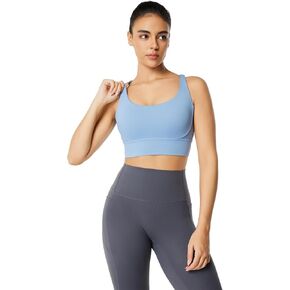 High Impact Padded Sports Bra for Women with Sexy Crisscross Back - Longline Workout Yoga Tank Top Bra.