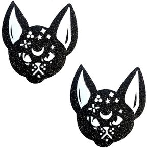 أغطية حلمات Neva Nude Black Malice Glitter Weird Cat Nipztix Pasties للمهرجانات والحفلات والملابس الداخلية والمزيد، لاصق من الدرجة الطبية، مقاوم للماء والعرق، صنع في الولايات المتحدة الأمريكية
