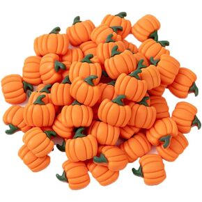 50Pcs Resin Mini Pumpkins Artificial Flatback Pumpkins Mini Pumpkin Figurines Embellishments Fake Fruit Miniature Vegetables for Halloween Thanksgiving Day Autumn Craft Accessory