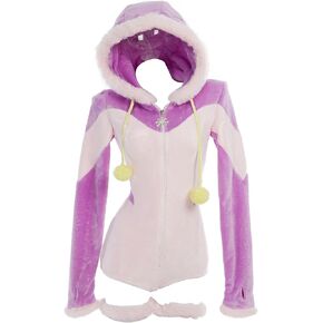 Onesie for Women Anime Cosplay Romper Fuzzy Pajamas Purple Jumpsuit Fluffy Hooded Homewear Christmas Halloween