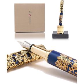 ARTEX Luxury Fountain Pen Set With Stand - Museum Art Collections - Crafting Timeless Beauty - the Best Gift & Office Desk Decor, German SCHMIDT Fine Nib, Solid Metal & Marble Texture
