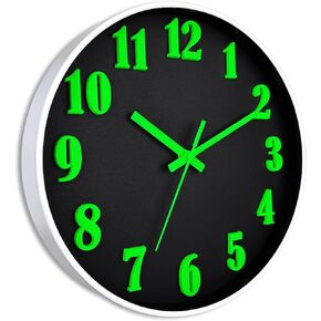 Wall Clock, Glow in Dark Wall Clock,12 Inch Wall Clock Battery Operated, 3D Numbers Night Light Wall Clock, Silent Non-Ticking Wall clocks for Living Room Kitchen Office Bedroom