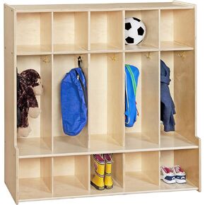 Contender 5-Section Coat Locker with Bench & Cubby Storage for Kids, Backpack Organizer with Cubbies Storage for Daycare, Preschool, Kindergarten [Natural]