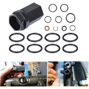 Diesel Nipple Cup Socket Kit Suitable for Ford 6.0L 2003-2007 High Pressure Oil Rail Ball Tube Repair with 8pcs Heavy Duty Viton O-Rings Leakproof and one 1/2" Drive Socket