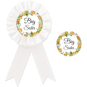 Orange Big Sister Tinplate Badge Pin, Happy Birthday Girl Button Pin, Sister To Be Rosette Badge Pin for Baby Girl, Little Cutie Brooch Buttons for Baby Shower/Gender Reveal Party Decoration