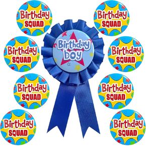 9pcs Birthday Boy Ribbon,Satin Fabric Birthday Girls or BoysTinplate Badge Pin - Birthday Squad Pins Birthday Boy Button Pin for 5th, 8th, 12th, 16th Birthday Party