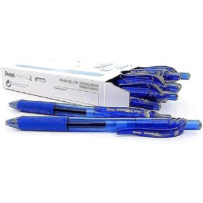 Pentel EnerGel-X Retractable Liquid Gel Pen 0.5mm Needle Tip Blue Ink, Box of 12 (BLN105-C)