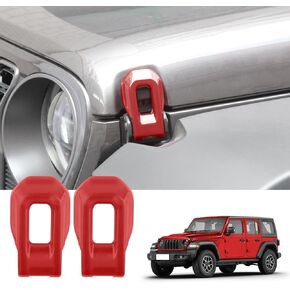 Hood Latch Lock Catch Brackets Cover for Jeep Wrangler JL JLU Gladiator JT 2018-2024 ABS Exterior Accessories, 2 Pcs Hood Latch Cover (Red)