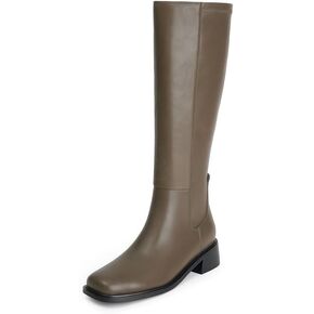 Knee High Boots Women Faux Leather Elastic Boots Low Heel Square Toe Side Zipper Fall Long Tall Boots for Women