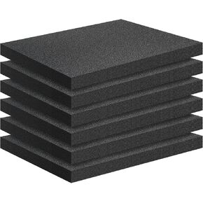 6 PCS Black Foam Padding- 16x12x1 Inch Polyurethane High Density Foam Cuttable Black Foam Sheet Packing Foam Pad Cushioning Inserts for Packing Cases and Crafts